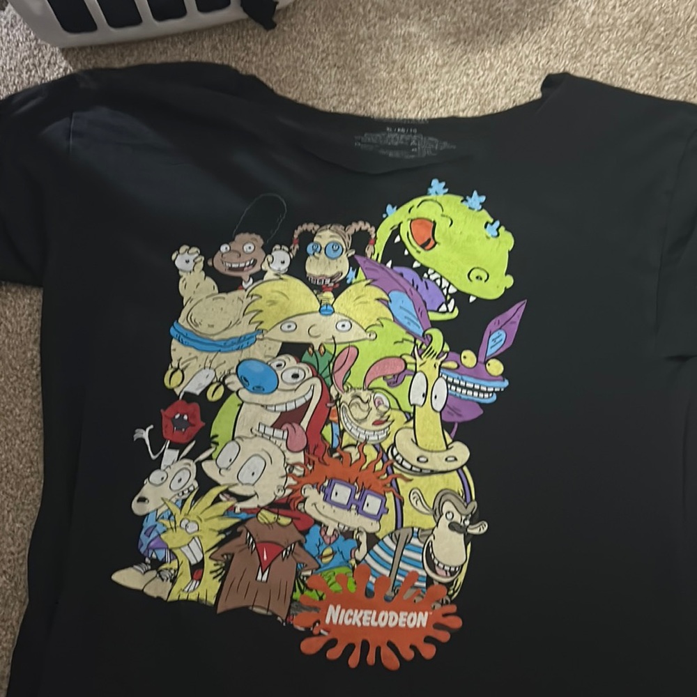 Rugrats shirt with cut off shoulders.